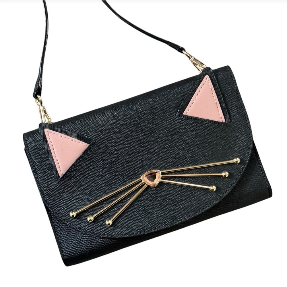 Kate Spade NY Winni Jazz Things Up Cat Leather Wallet Crossbody Clutch Bag - Picture 4 of 13